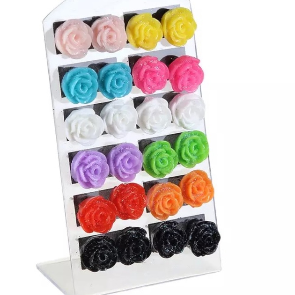 12 Pairs Rose Stud Earring Set